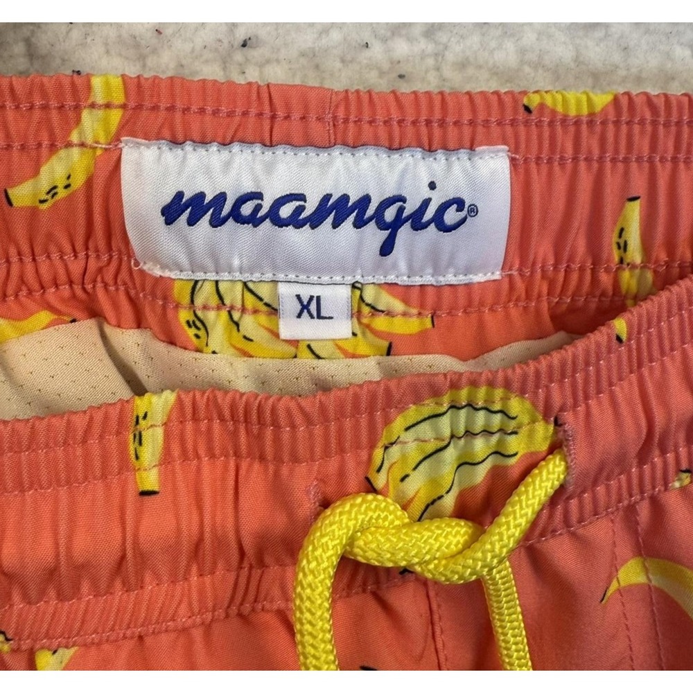 Maamgic Swim Trunks Mens XL Orange Banana Print Quick Dry Mesh Lined Shorts - Picture 3 of 9